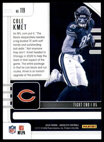 2020 Panini Absolute Football trading card featuring Cole Kmet Chicago Bears football card