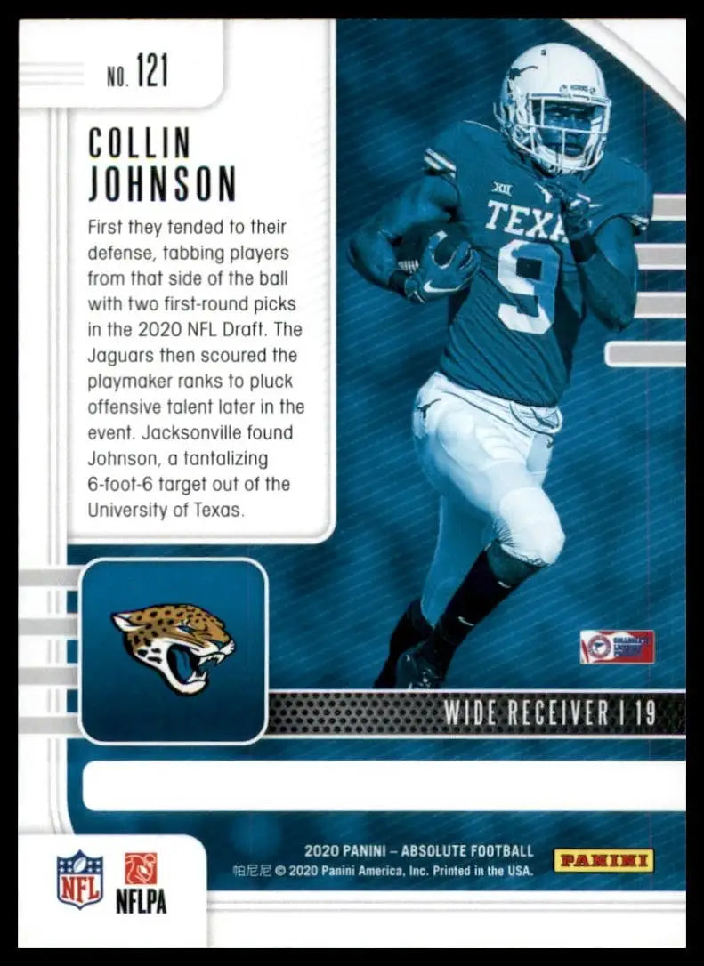 2020 Panini Absolute Football trading card featuring Jacksonville Jaguars rookie Collin Johnson