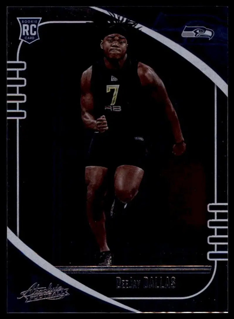 Football card featuring DeeJay Dallas of the Seattle Seahawks from 2020 Panini Absolute Rookie