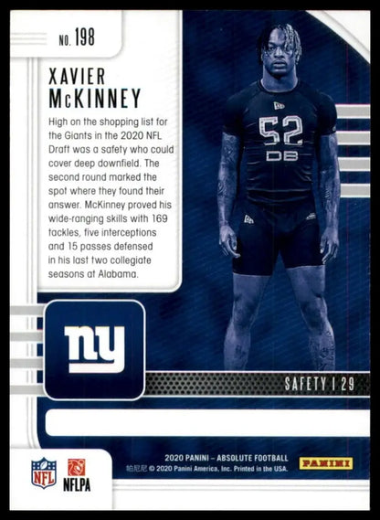 2020 Panini Absolute Rookie Xavier McKinney #198 New York Giants Football Card - Football Card