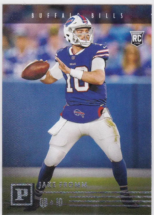 Football player in Buffalo Bills uniform throwing a pass for Jake Fromm RC Buffalo