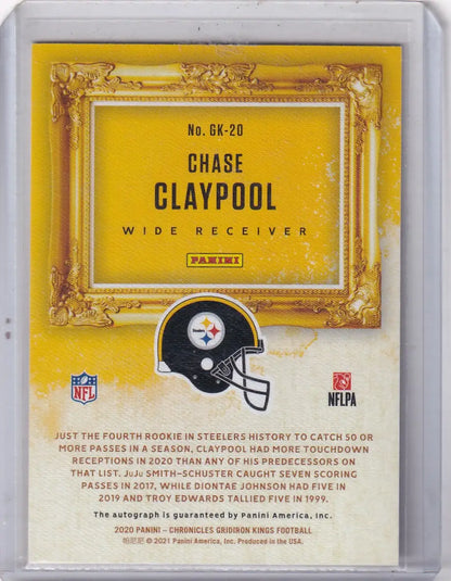 Panini Gridiron Auto Chase Claypool football trading card from 2020 Panini Gridiron Auto series