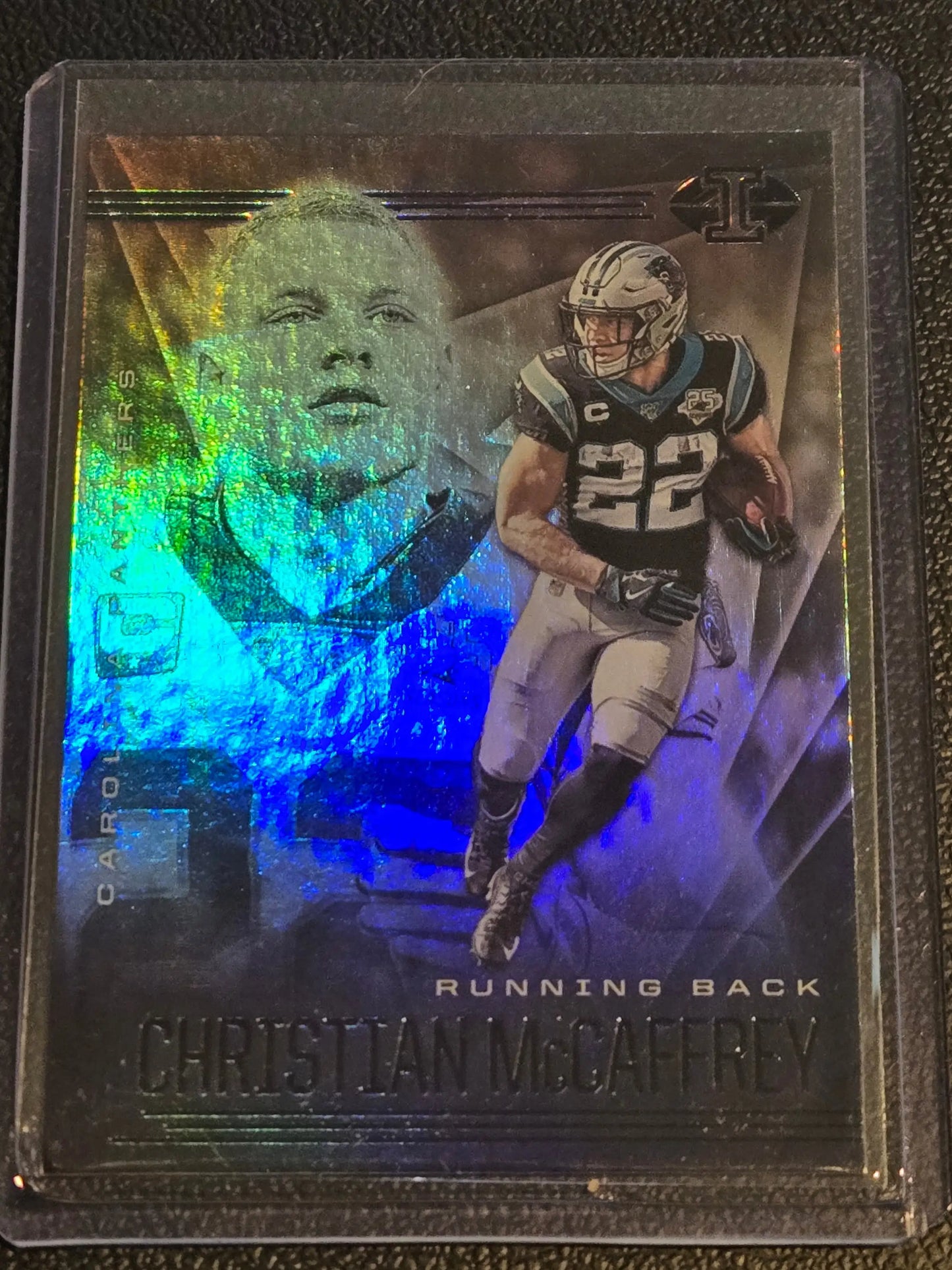 Christian McCaffrey football card from 2020 Panini Illusions product