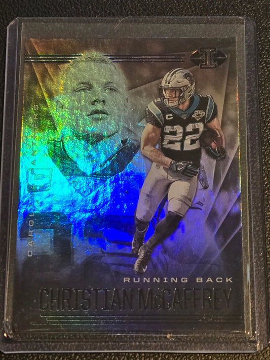 Christian McCaffrey football card from 2020 Panini Illusions product