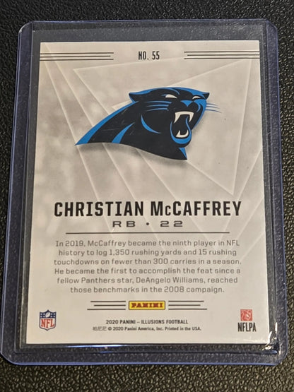 Christian McCaffrey football card from 2020 Panini Illusions product