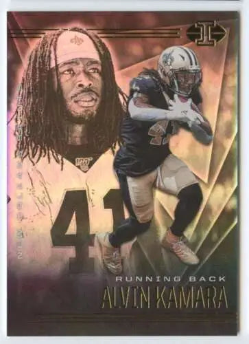 Alvin Kamara football card from 2020 Panini Illusions with original gloss finish