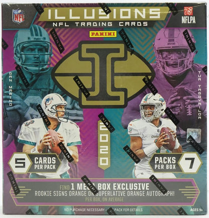 2020 Panini Illusions NFL trading card box featuring Joe Burrow Justin Herbert Trophy Collection