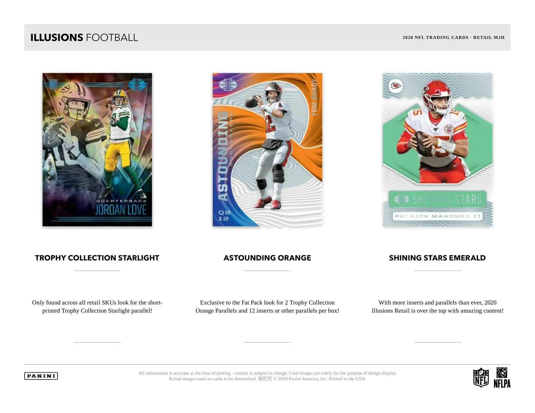 Football trading cards featuring Joe Burrow and Justin Herbert in the 2020 Panini Illusions Mega Box