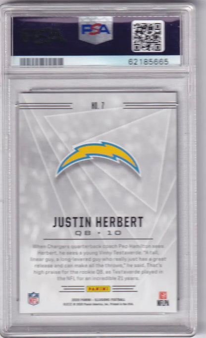 Graded Justin Herbert football trading card from Panini Illusions PSA Los Angeles Chargers