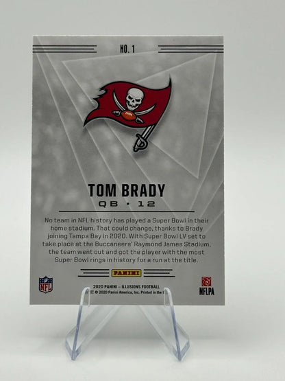 Tom Brady football card from 2020 Panini Illusions featuring Tampa Bay Buccaneers