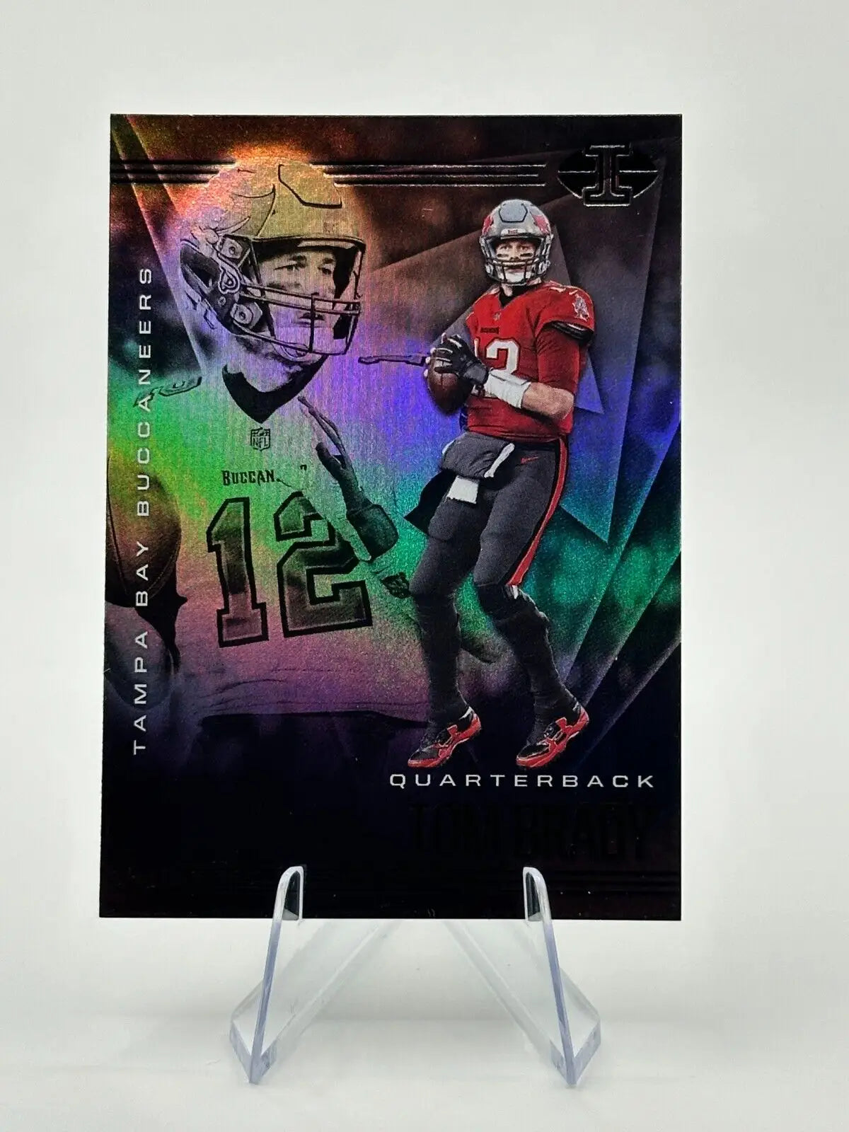 Tom Brady football card from 2020 Panini Illusions featuring Tampa Bay Buccaneers design