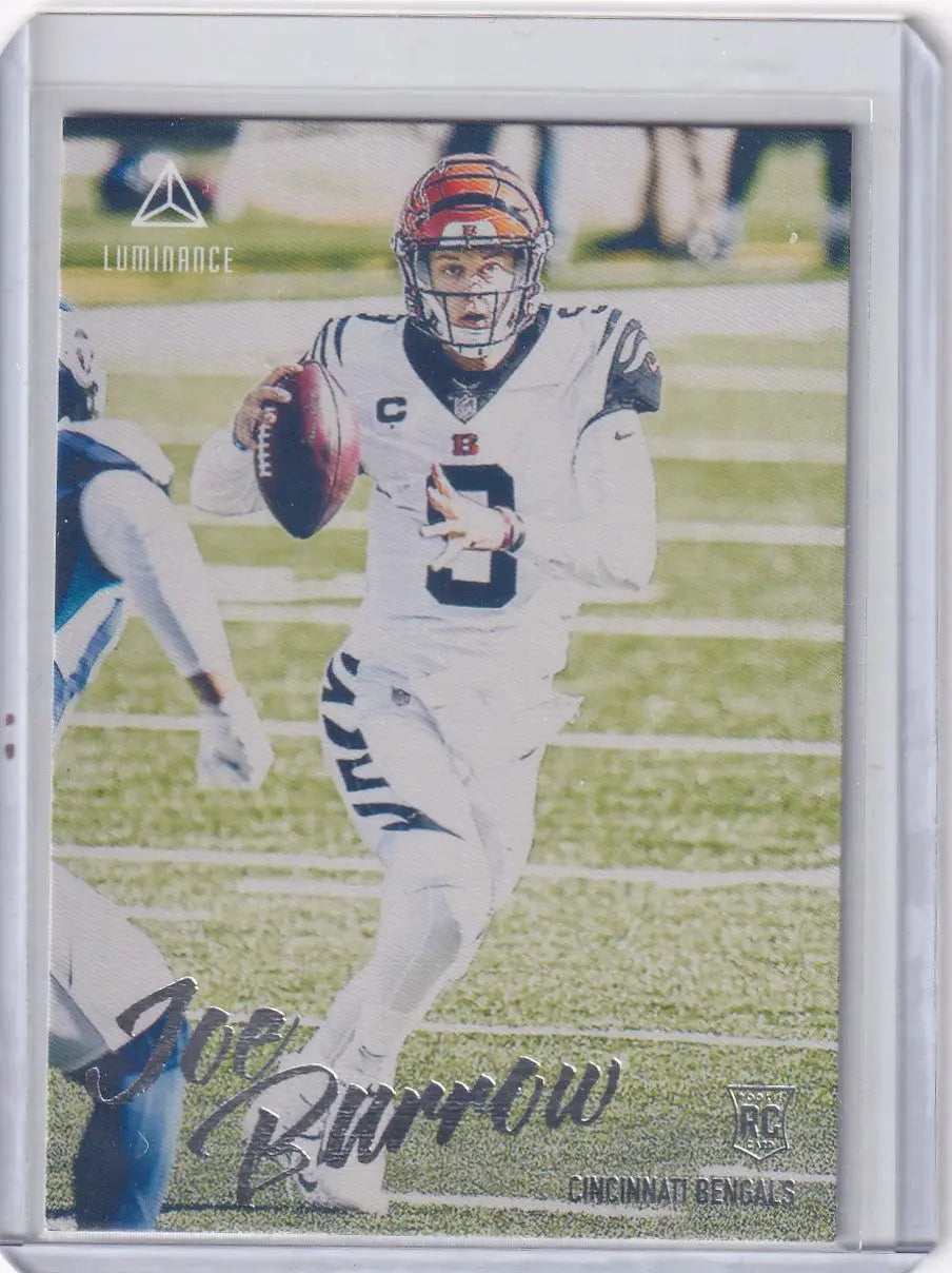 Collectible Joe Burrow football card from Panini Luminance 2020 Cincinnati Bengals