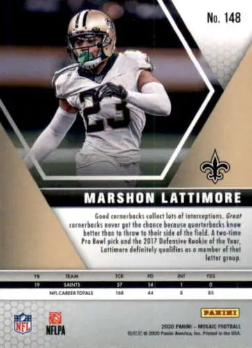 Marshon Lattimore football card from 2020 Panini Mosaic with original gloss finish