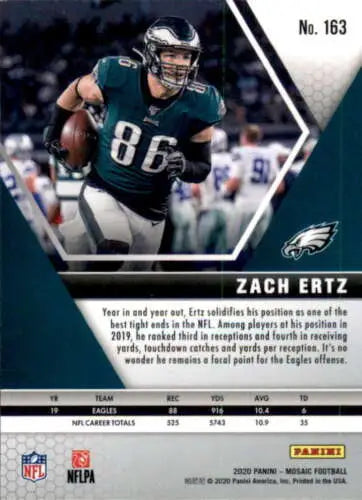 NFL trading card of Zach Ertz in 2020 Panini Mosaic with original gloss, jersey 86
