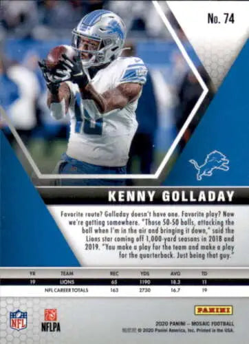 NFL trading card of Kenny Golladay in blue and silver uniform, original gloss, Panini Mosaic