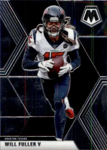 Football player in Houston Texans uniform running with football, 2020 Panini Mosaic card
