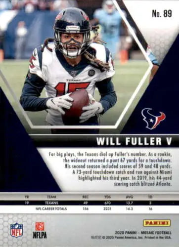 NFL trading card of Will Fuller V capturing a pass from the 2020 Panini Mosaic set