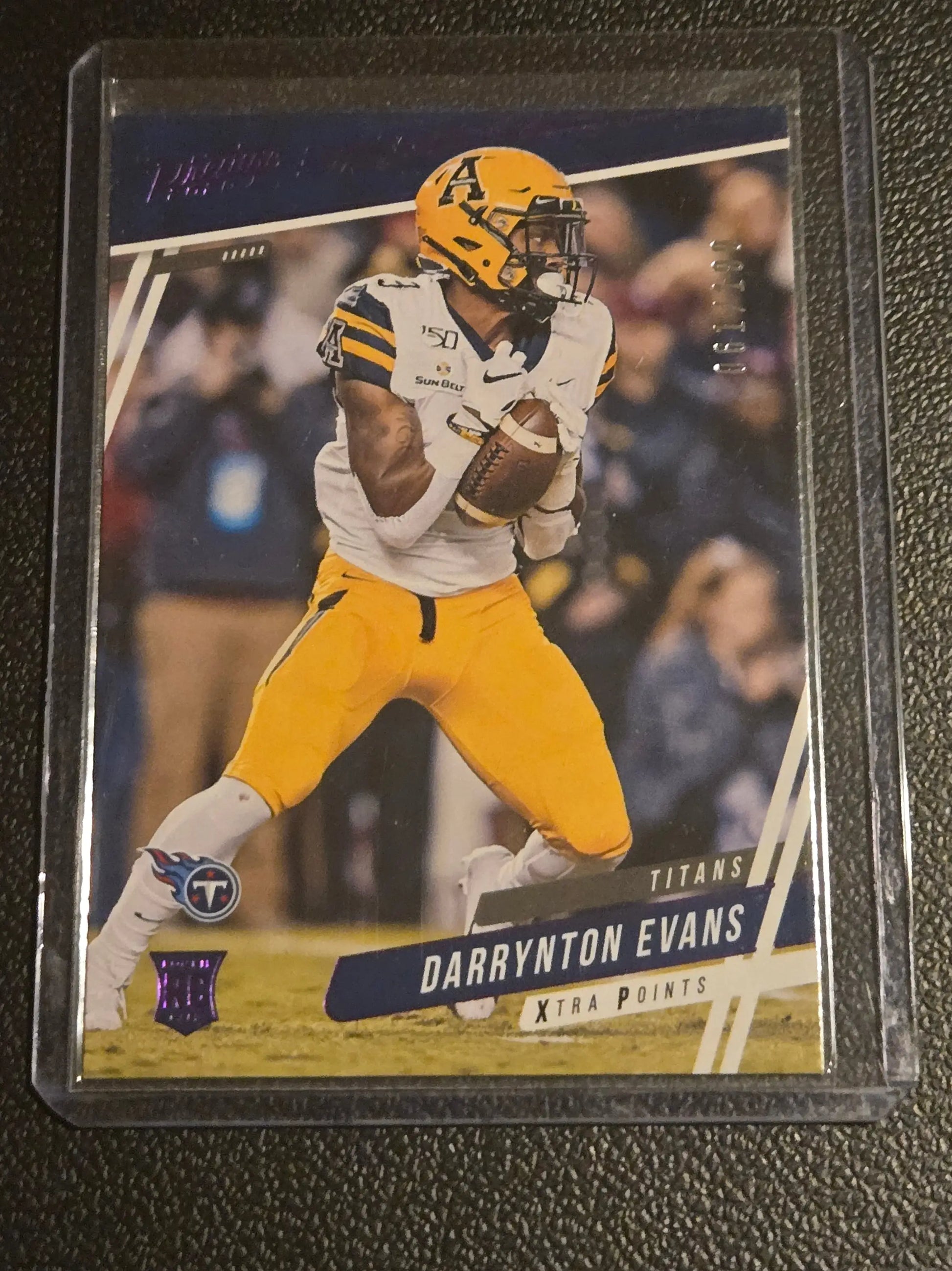 Darrynton Evans football trading card in protective sleeve from 2020 Panini Prestige Evans Xtra Points