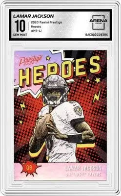 Lamar Jackson football card from 2020 Panini Prestige Lamar Jackson Heroes collection