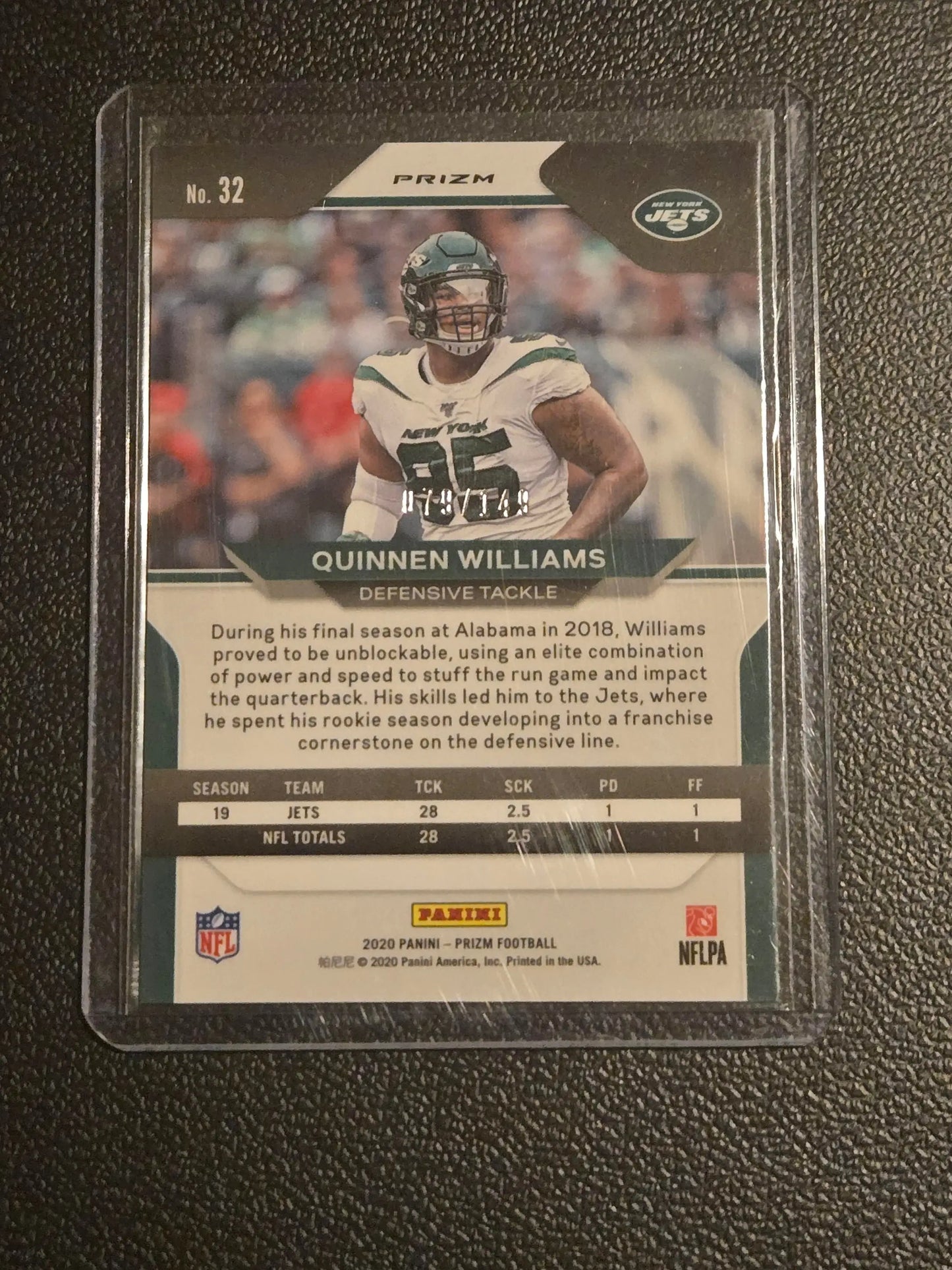 2020 Panini Prizm Quinnen Williams Prizm Red Wave football trading card featuring Williams prizm red