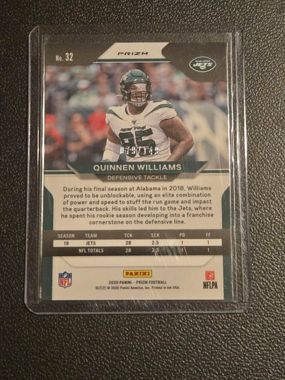 2020 Panini Prizm Quinnen Williams Prizm Red Wave football trading card featuring Williams prizm red