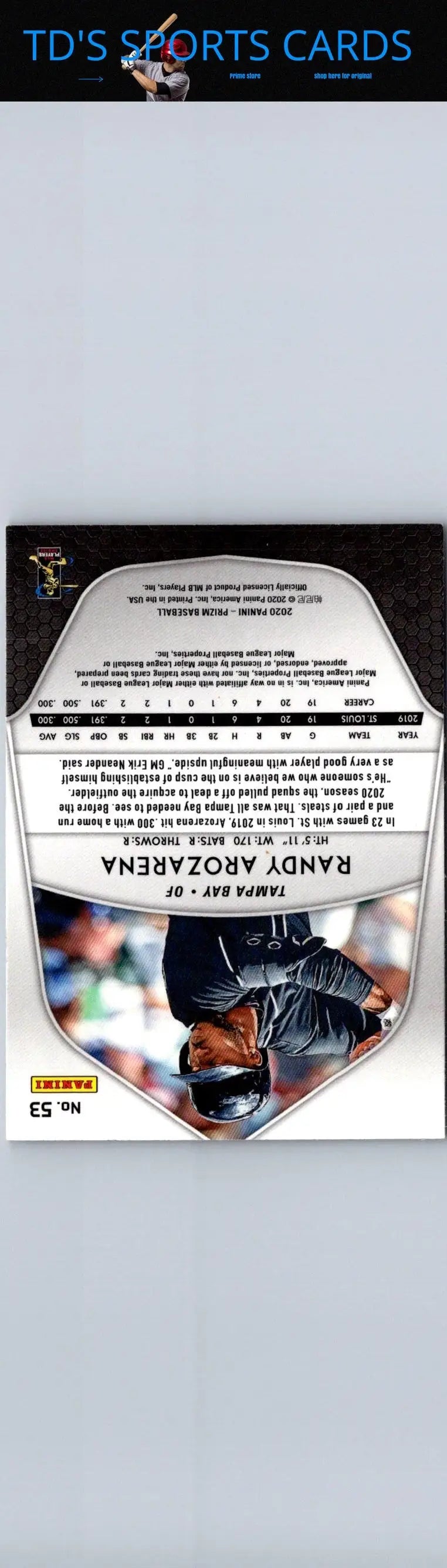 2020 Panini Prizm Randy Arozarena baseball card front view