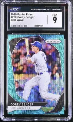 Graded 2020 Panini Prizm Corey Seager Teal Wave baseball card CGC 9