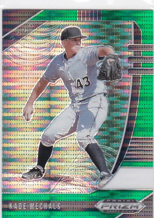 Panini Prizm Draft Picks Kade Mechals Green Pulsar baseball card with holographic design