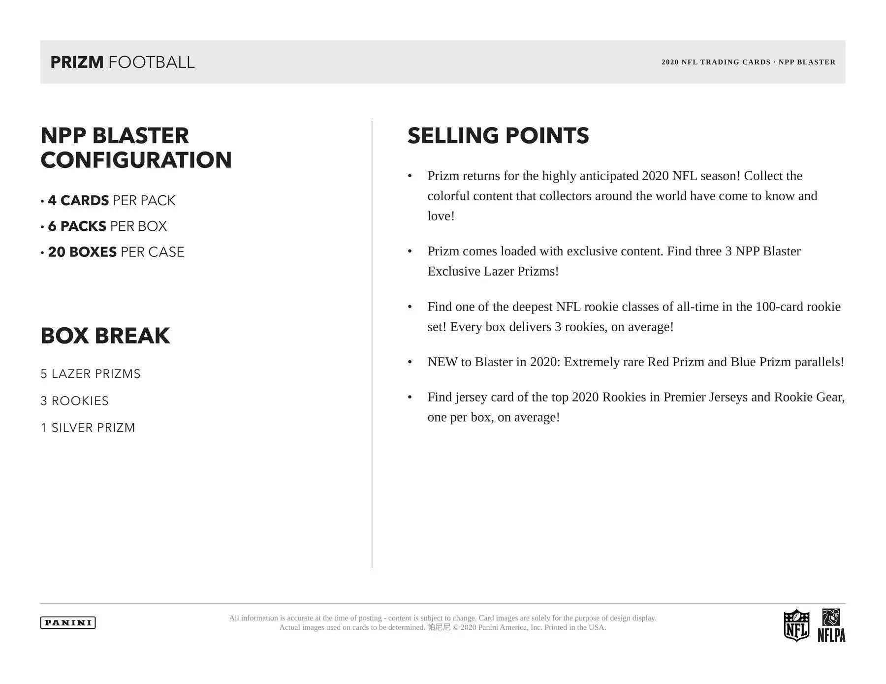 Prizm football card product details featuring Lazer Prizms and Blue Prizm parallels