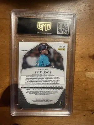 Encased Kyle Lewis Baseball Card from 2020 Panini Prizm Green Prizm RC series