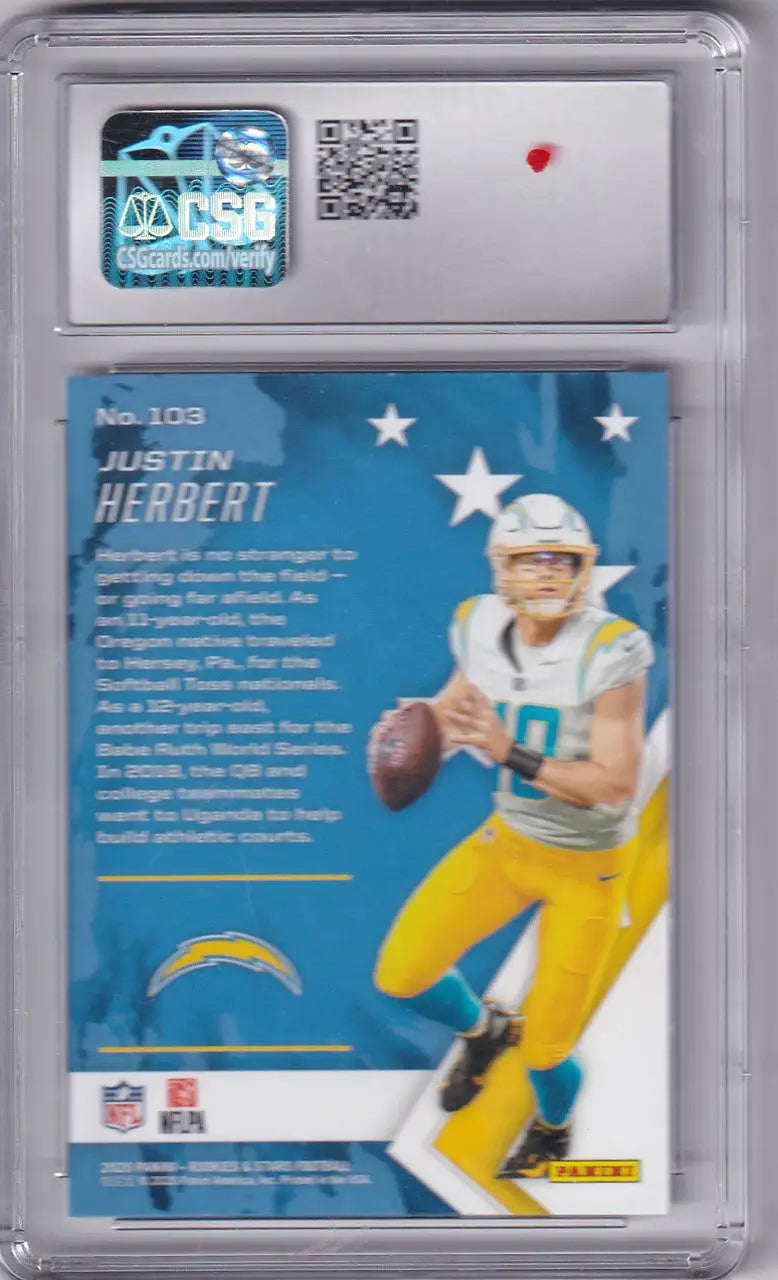 Graded Justin Herbert football trading card Los Angeles Rams Panini Rookie Stars CSG