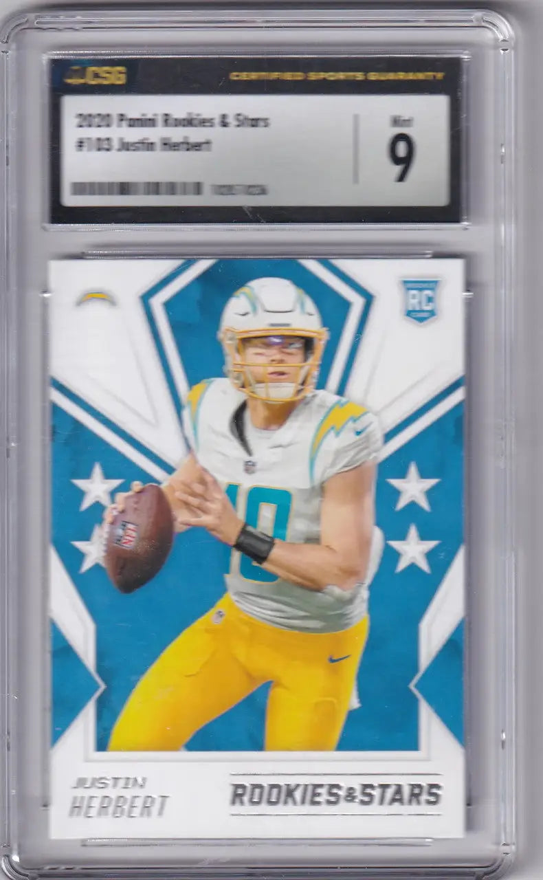2020 Panini Rookies & Stars Justin Herbert football card Los Angeles Rams CSG 9 Mint