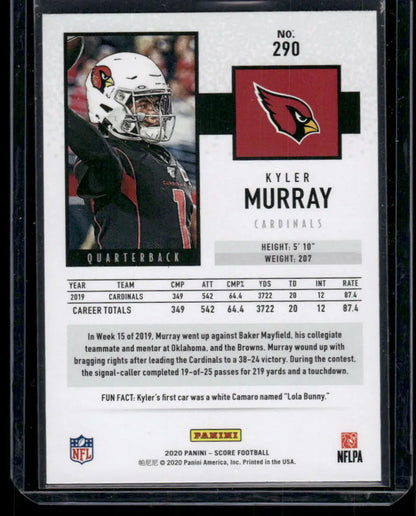 Panini Score Kyler Murray football card with career stats from 2020 Panini Score