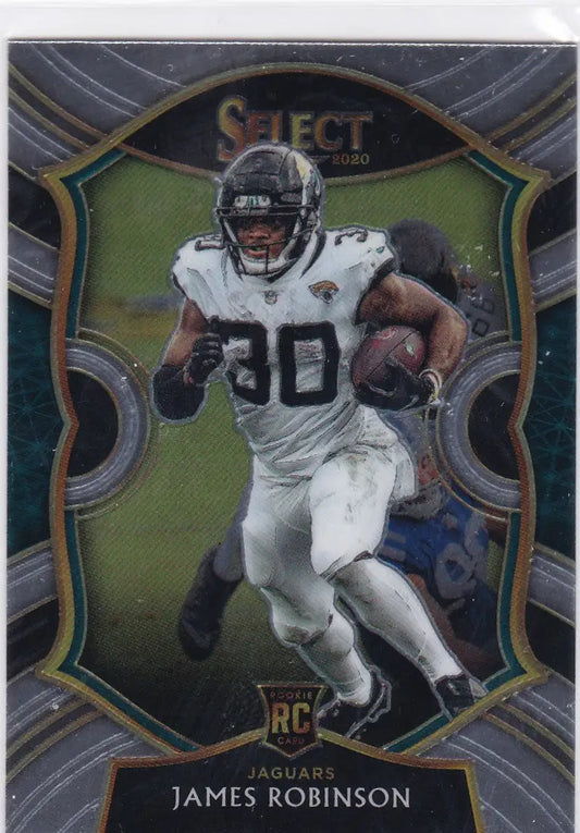 James Robinson RC Jacksonville football trading card in white uniform with ball from Panini Select