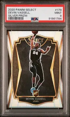 Graded 2020 Panini Select Devin Vassell Silver Prizm basketball card PSA 9