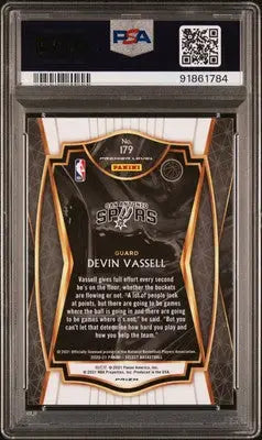 PSA graded Devin Vassell basketball card from 2020 Panini Select Devin Vassell series