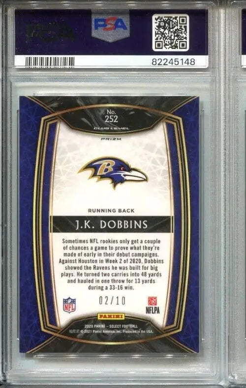J.K. Dobbins 2020 Panini Select Gold Disco Prizm Rookie Card #252 PSA 10