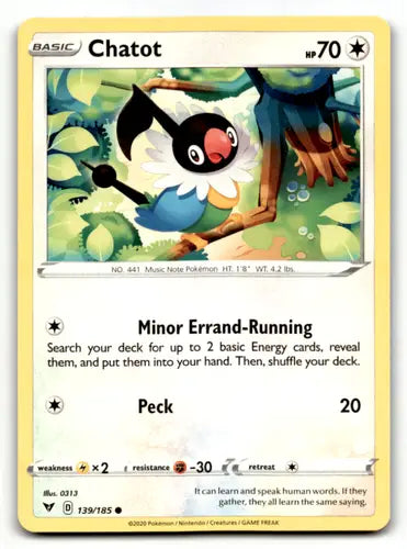 2020 Pokemon TCG Chatot Vivid Voltage 139/185 - Trading Cards