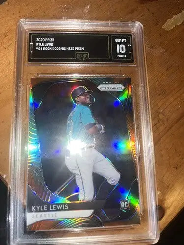 Graded Kyle Lewis 2020 Prizm rookie card with 6 color wave design in lot