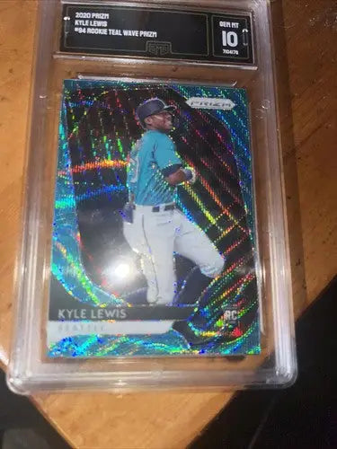 Graded Kyle Lewis rookie baseball card in 2020 Prizm GMA 10 RC 6 Color Wave lot