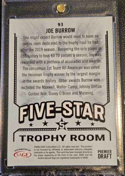 Joe Burrow football card from Sage Hit 2020 SAGE HIT #93 product