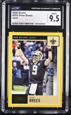 Graded Drew Brees football card featuring gold football for sale from Score Gold Drew series