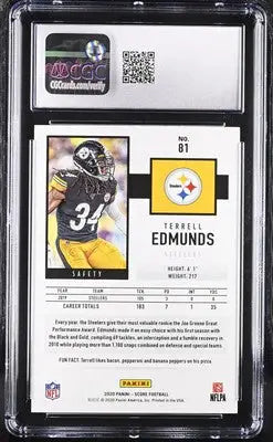 Graded Score Terrell Edmunds football card 2020 Score Terrell Edmunds #81 CGC 9