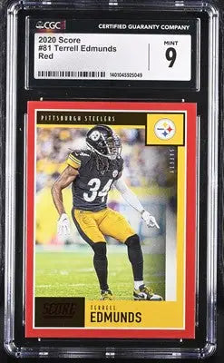 Graded Terrell Edmunds football card from 2020 Score Terrell Edmunds #81, CGC 9