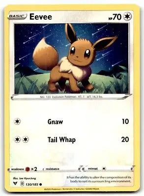Eevee Pokémon card from 2020 Sword & Shield Vivid Voltage, text-align center design