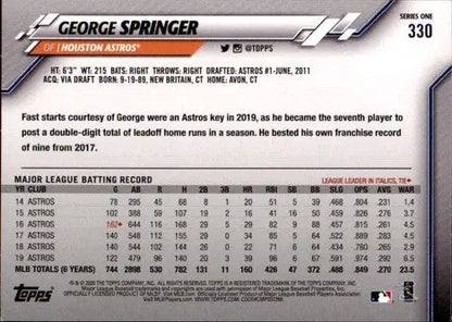 2020 Topps #330 George Springer NM-MT Astros ID:25655 - Trading Cards