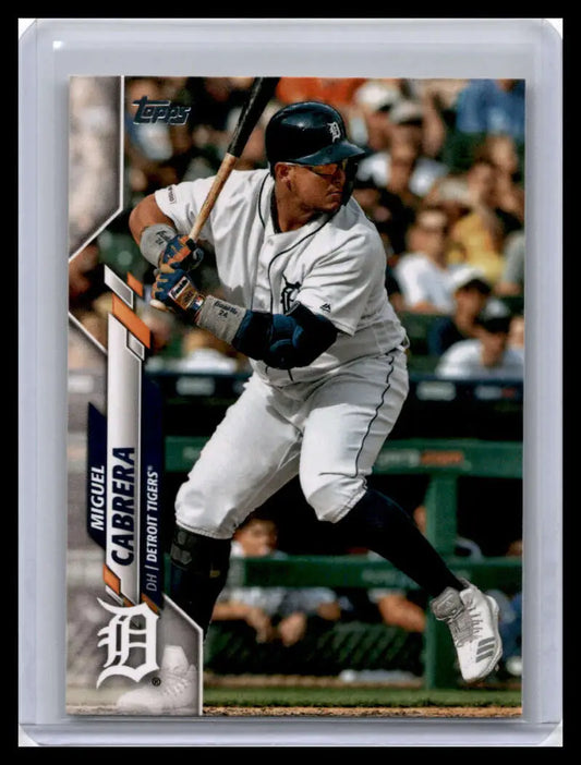 Miguel Cabrera at bat in white home uniform, Detroit Tigers baseball card 2020 Topps #336