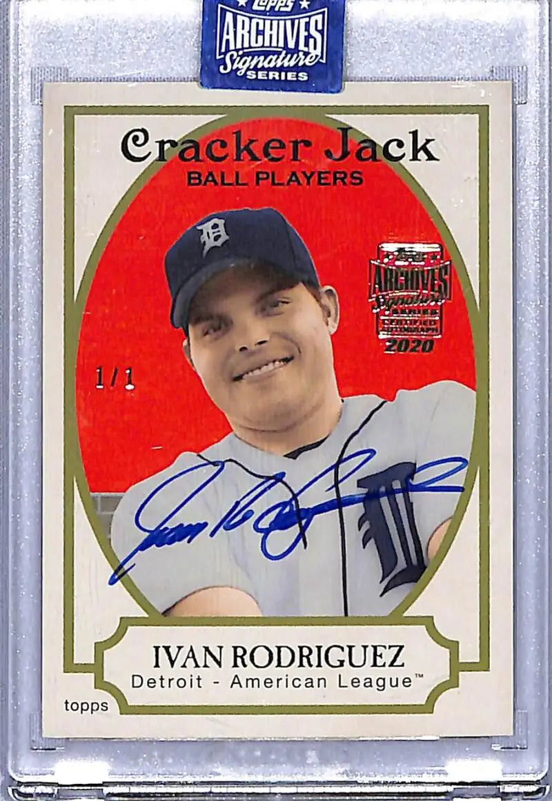 Ivan Rodriguez signed baseball card from 2020 Topps Archives Signature Detroit Tigers