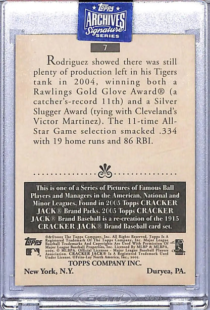 Baseball card back featuring Ivan Rodriguez Detroit Tigers Topps Archives Signature auto