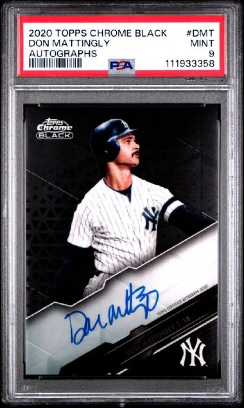 Graded Don Mattingly autographed baseball card from 2020 Topps Chrome Black series